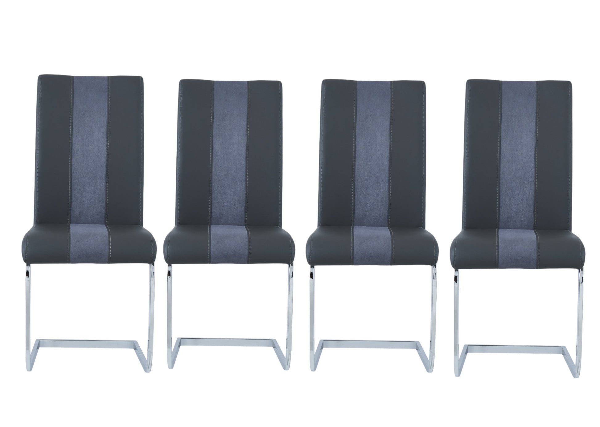 Set of Four Gray and Silver Upholstered Faux Leather Dining Side Chairs-Dining Chairs-DECOROLALA