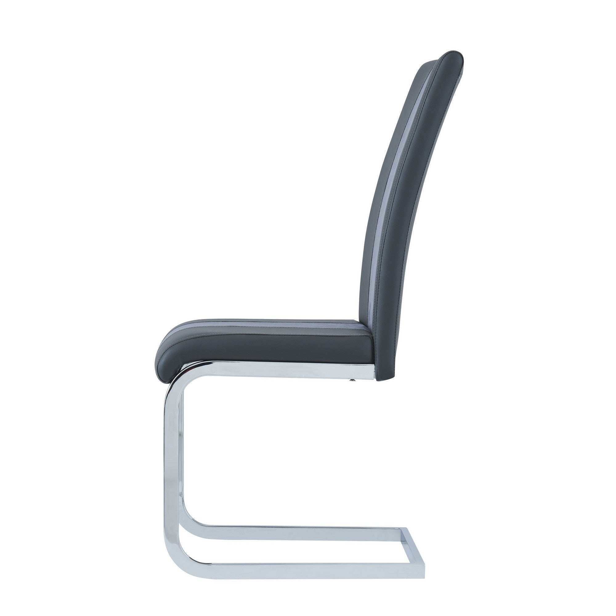 Set of Four Gray and Silver Upholstered Faux Leather Dining Side Chairs-Dining Chairs-DECOROLALA