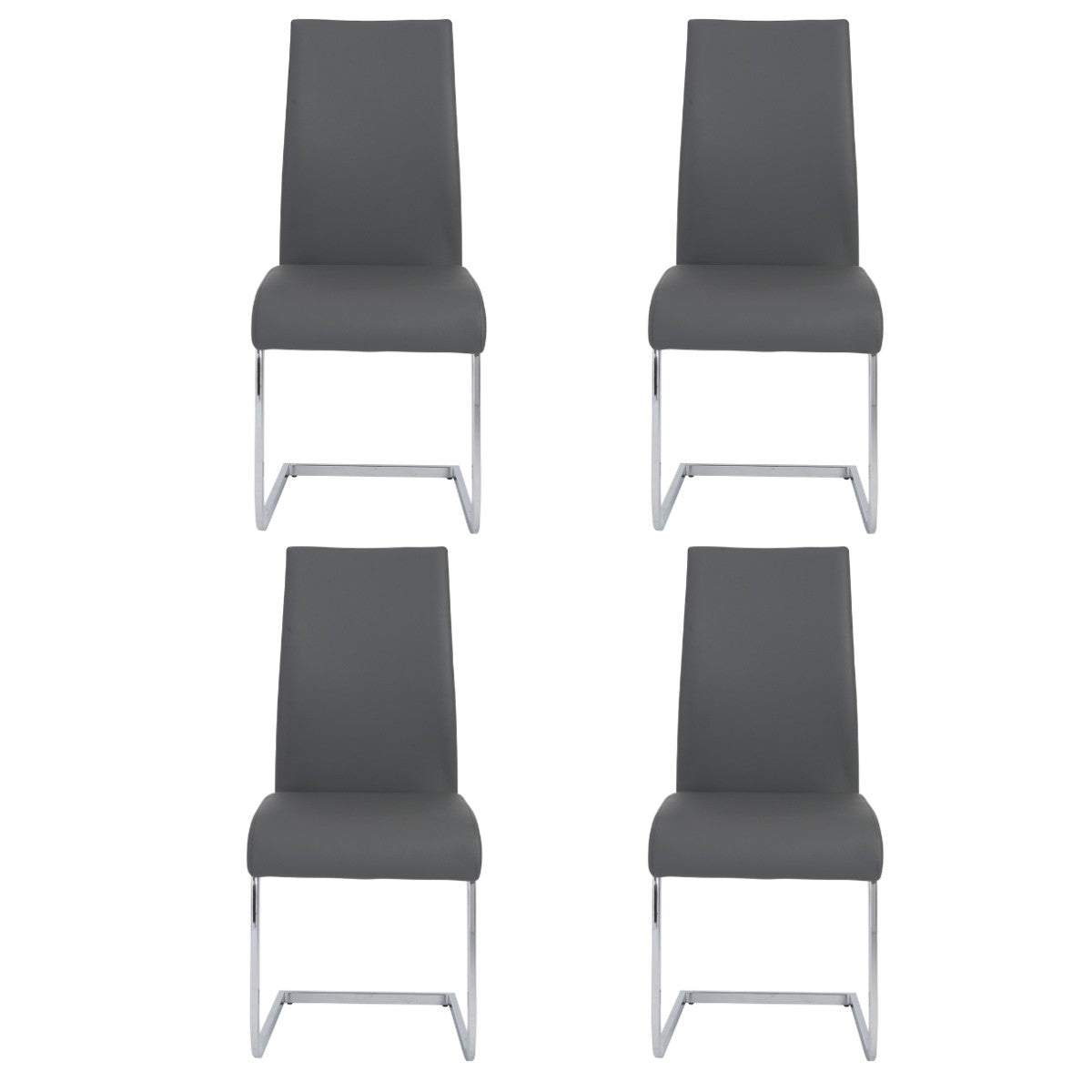 Set of Four Gray and Silver Upholstered Leather Dining Side Chairs-Dining Chairs-DECOROLALA