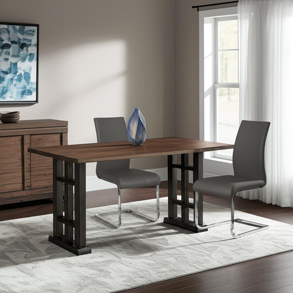 Set of Four Gray and Silver Upholstered Leather Dining Side Chairs-Dining Chairs-DECOROLALA