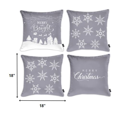 Set of Four Gray and White Christmas Snowflakes Throw Pillow-Accent Throw Pillows-DECOROLALA