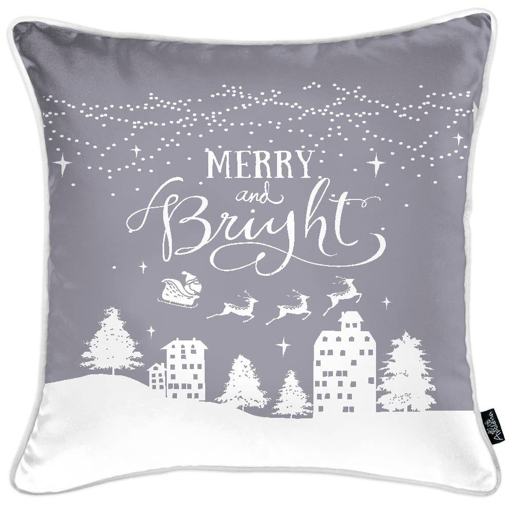 Set of Four Gray and White Christmas Snowflakes Throw Pillow-Accent Throw Pillows-DECOROLALA