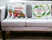 Set of Four Green Christmas Christmas Tree Fabric Throw Pillow Covers-Accent Throw Pillows-DECOROLALA