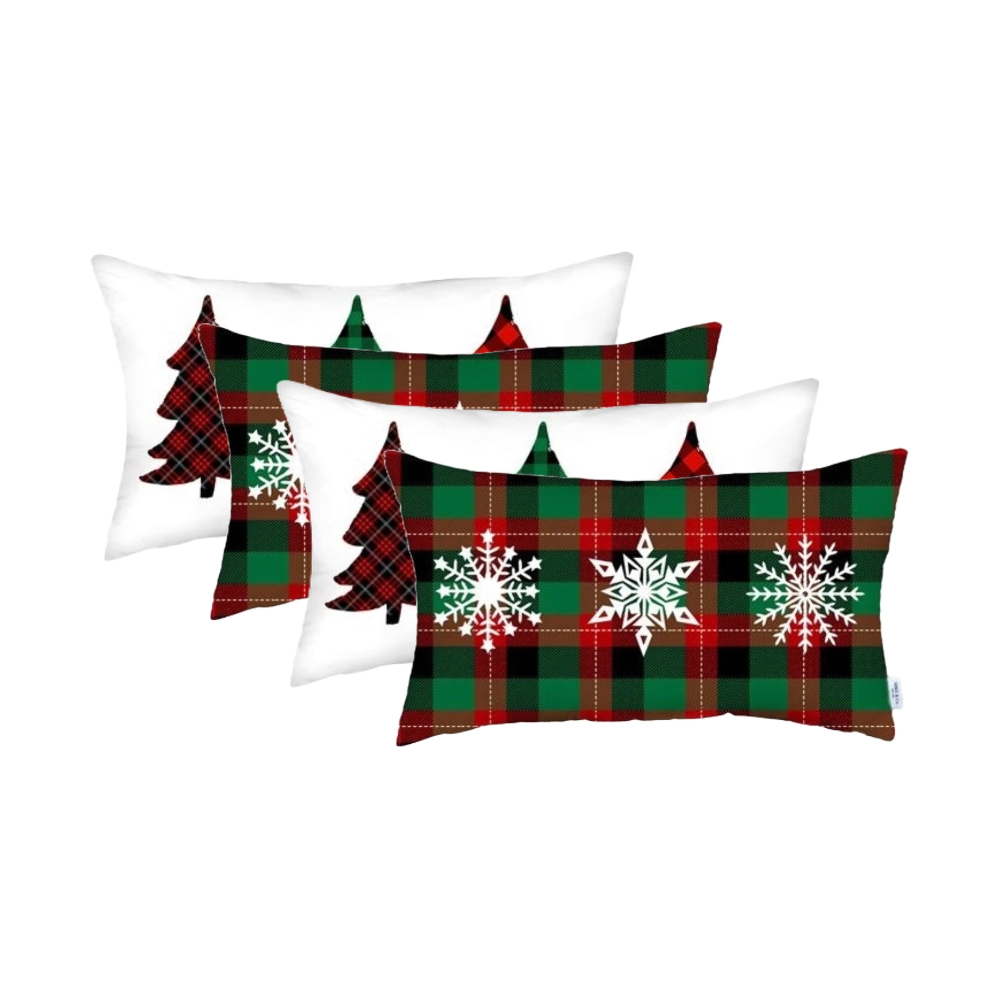 Set of Four Green Red And Black Christmas Christmas Trees Fabric Lumbar Throw Pillow Covers-Accent Throw Pillows-DECOROLALA
