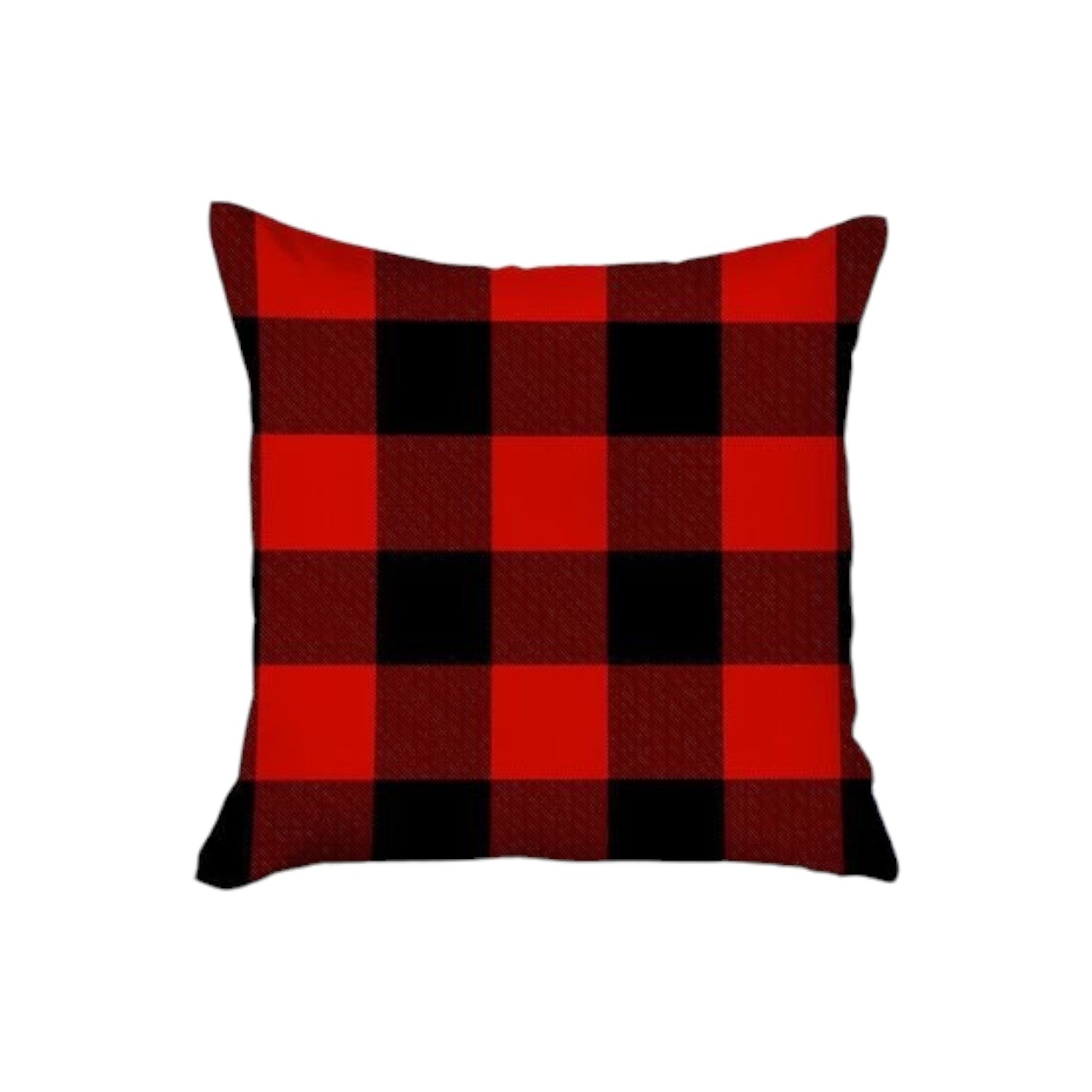 Set of Four Red Black and White Farm Fresh Christmas Tree Holiday Red Truck Plaid Fabric Throw Pillows-Accent Throw Pillows-DECOROLALA
