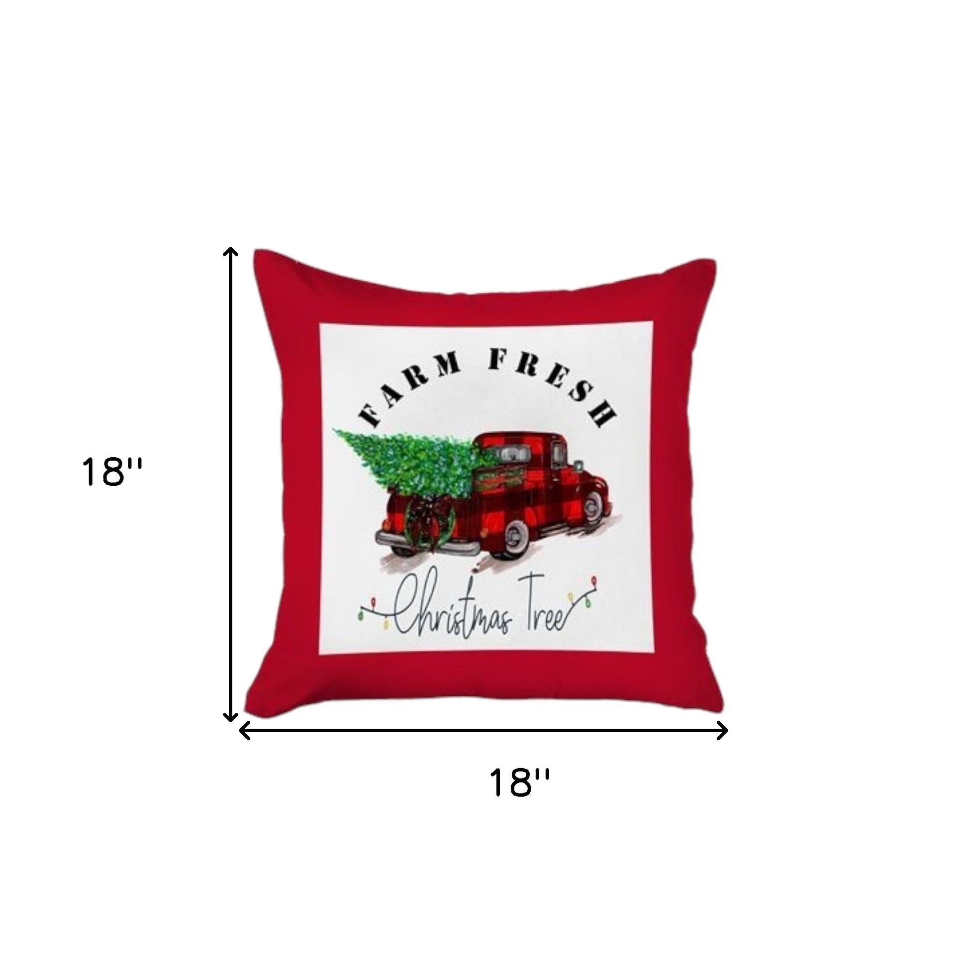 Set of Four Red Black and White Farm Fresh Christmas Tree Holiday Red Truck Plaid Fabric Throw Pillows-Accent Throw Pillows-DECOROLALA