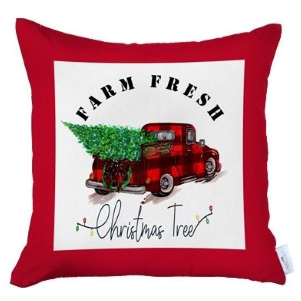 Set of Four Red and Black Christmas Christmas Tree Throw Pillow Cover-Accent Throw Pillows-DECOROLALA