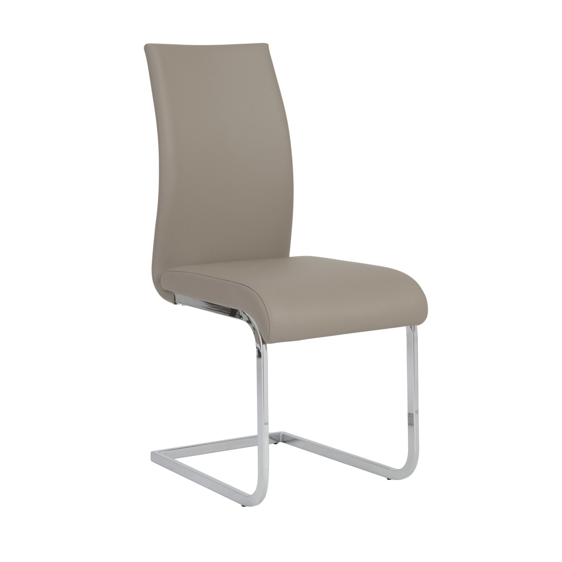 Set of Four Taupe and Silver Upholstered Leather Dining Side Chairs-Dining Chairs-DECOROLALA