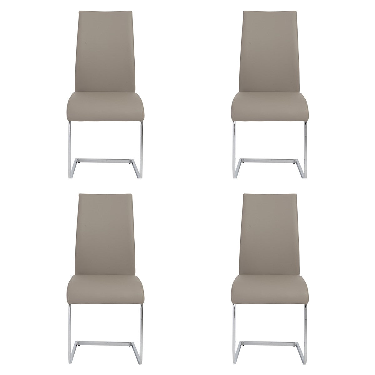 Set of Four Taupe and Silver Upholstered Leather Dining Side Chairs-Dining Chairs-DECOROLALA