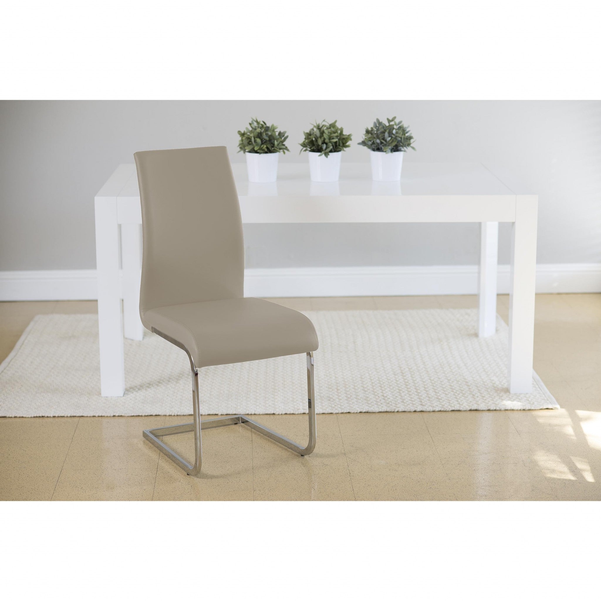 Set of Four Taupe and Silver Upholstered Leather Dining Side Chairs-Dining Chairs-DECOROLALA