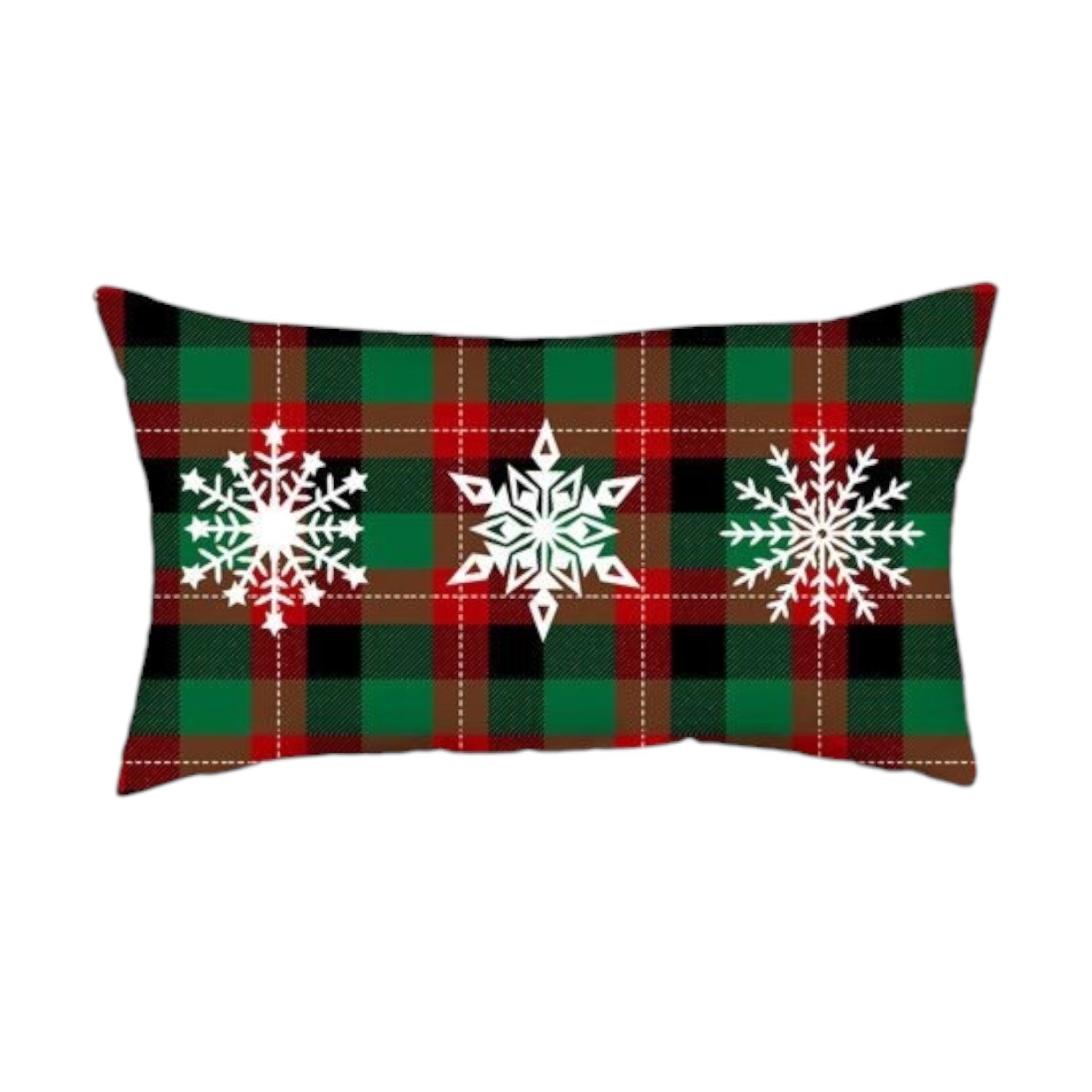 Set of Four White Red and Green Christmas Trees Plaid Fabric Lumbar Throw Pillows-Accent Throw Pillows-DECOROLALA