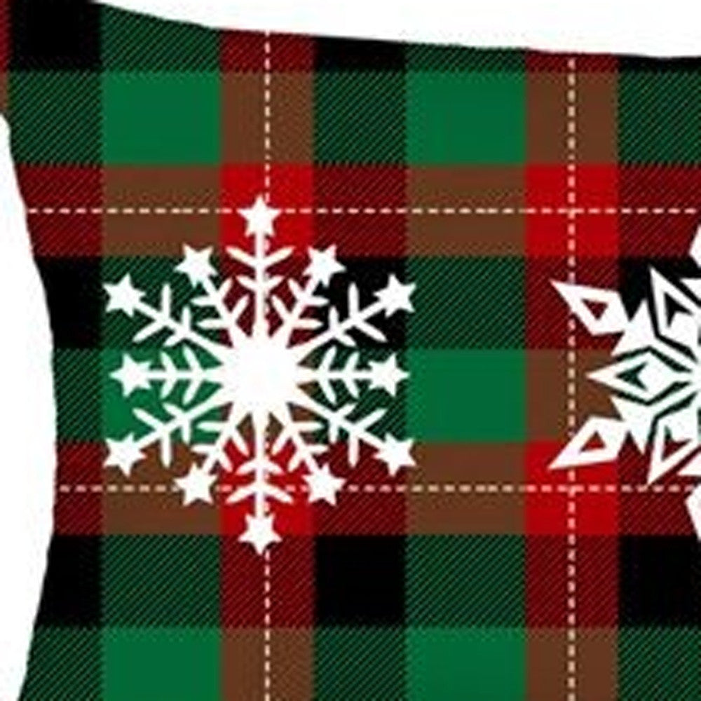 Set of Four White Red and Green Christmas Trees Plaid Fabric Lumbar Throw Pillows-Accent Throw Pillows-DECOROLALA