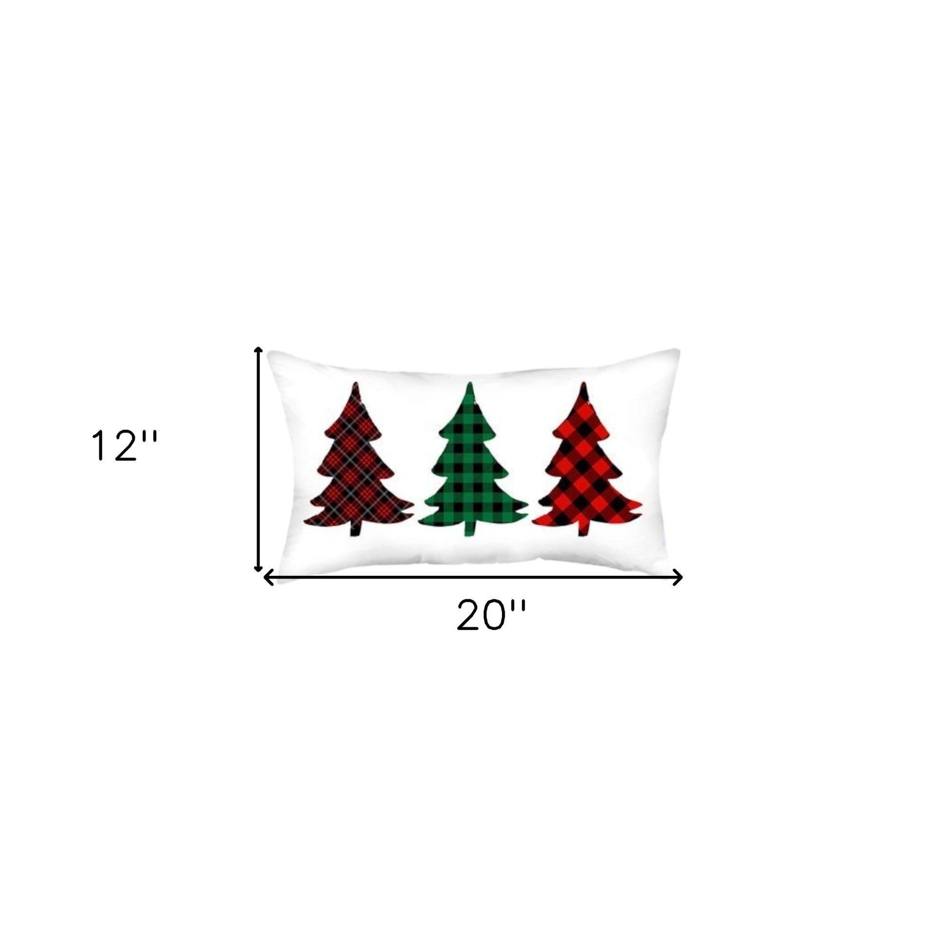 Set of Four White Red and Green Christmas Trees Plaid Fabric Lumbar Throw Pillows-Accent Throw Pillows-DECOROLALA