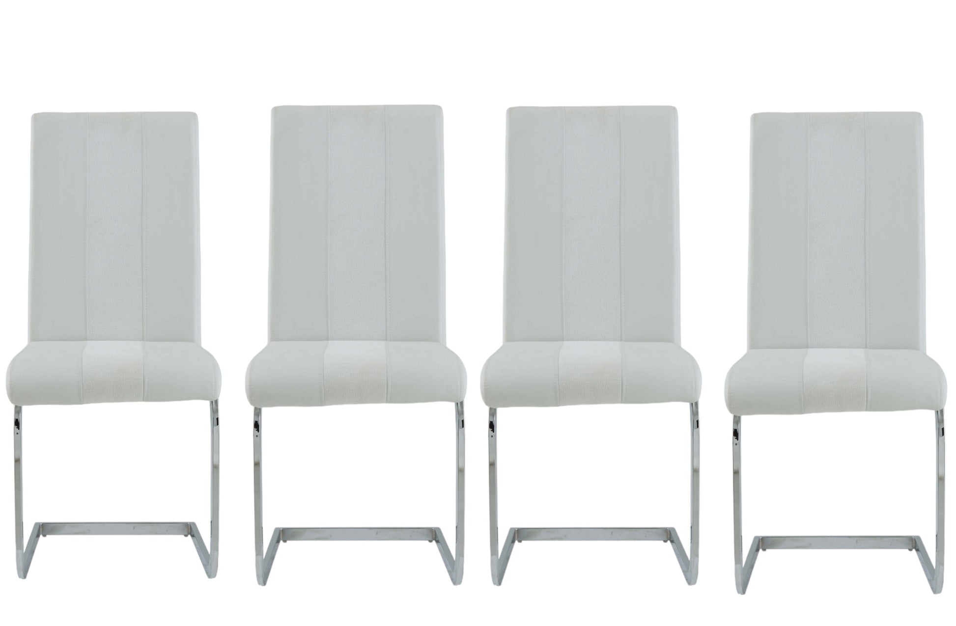Set of Four White and Silver Upholstered Faux Leather Dining Side Chairs-Dining Chairs-DECOROLALA