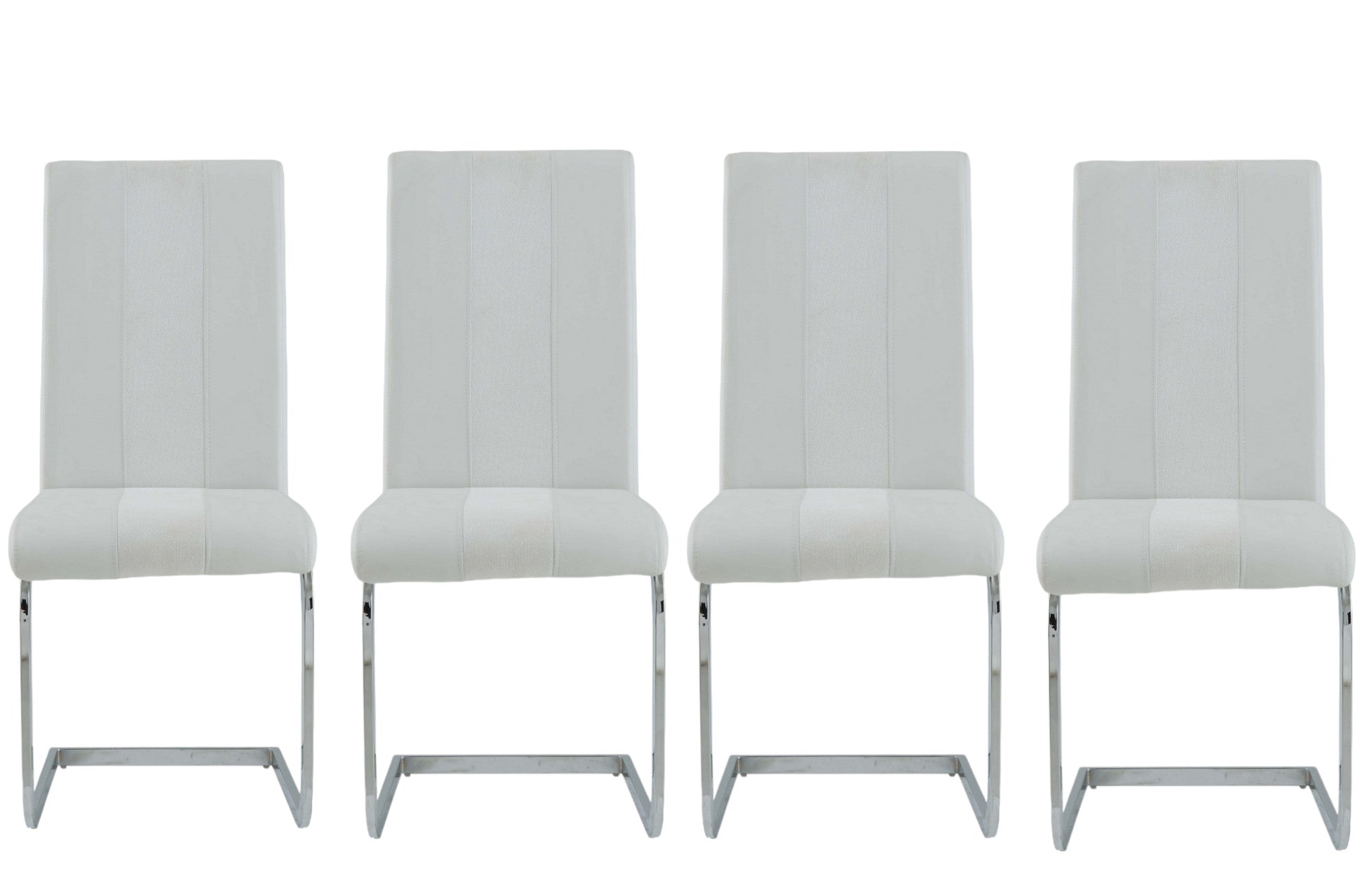 Set of Four White and Silver Upholstered Faux Leather Dining Side Chairs-Dining Chairs-DECOROLALA