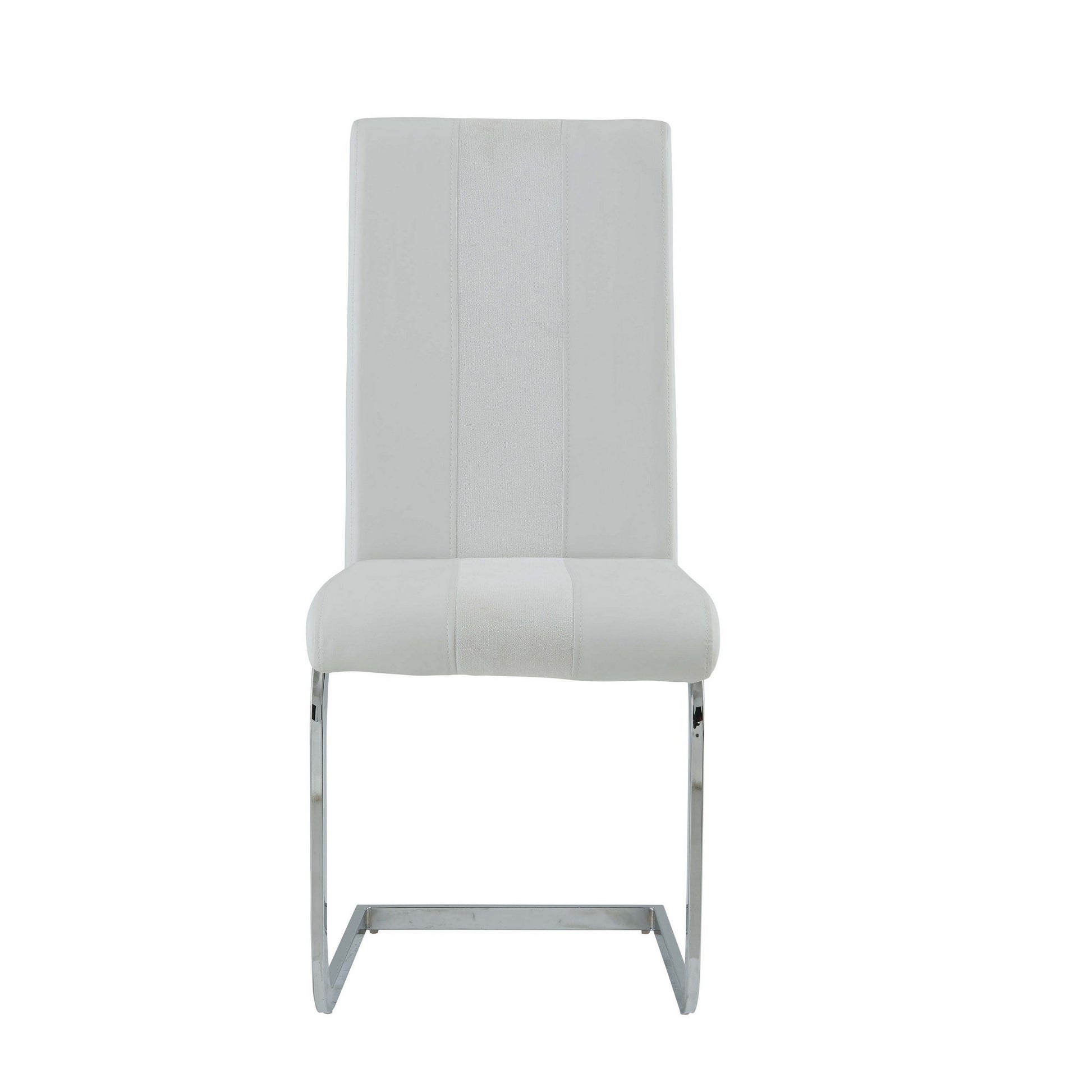 Set of Four White and Silver Upholstered Faux Leather Dining Side Chairs-Dining Chairs-DECOROLALA