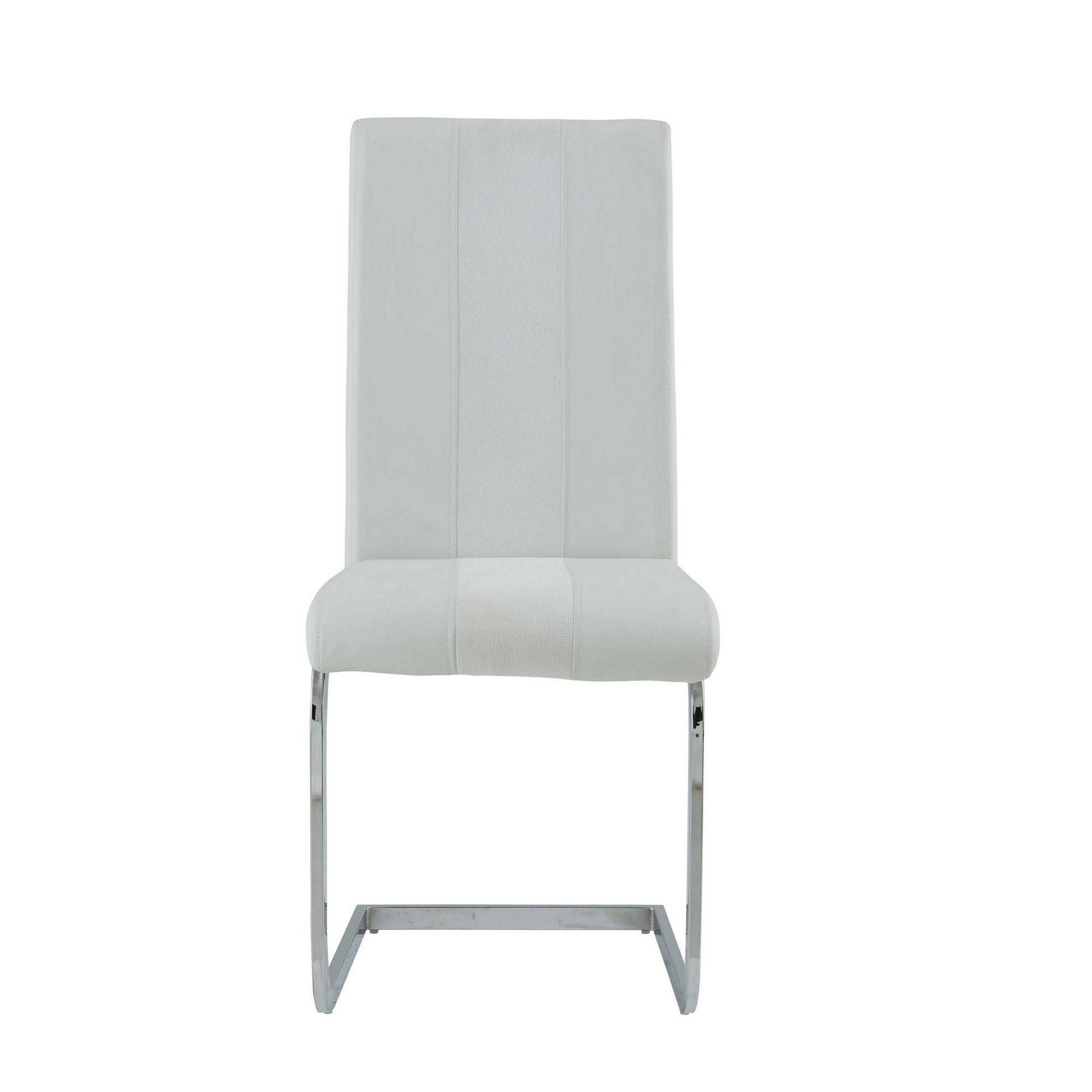 Set of Four White and Silver Upholstered Faux Leather Dining Side Chairs-Dining Chairs-DECOROLALA
