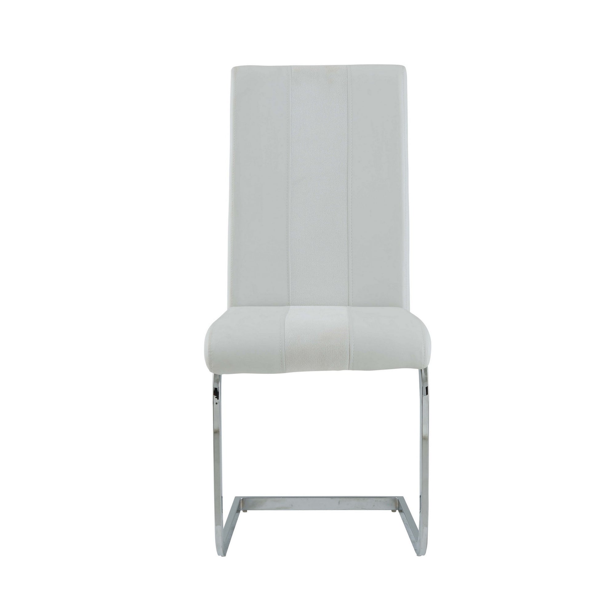 Set of Four White and Silver Upholstered Faux Leather Dining Side Chairs-Dining Chairs-DECOROLALA