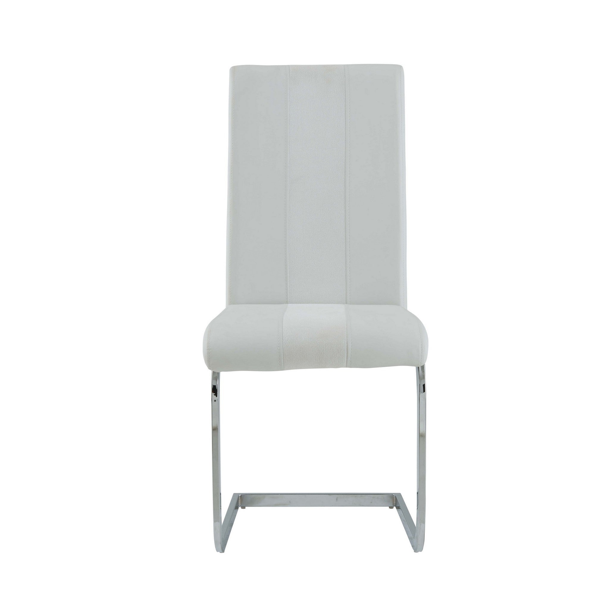 Set of Four White and Silver Upholstered Faux Leather Dining Side Chairs-Dining Chairs-DECOROLALA