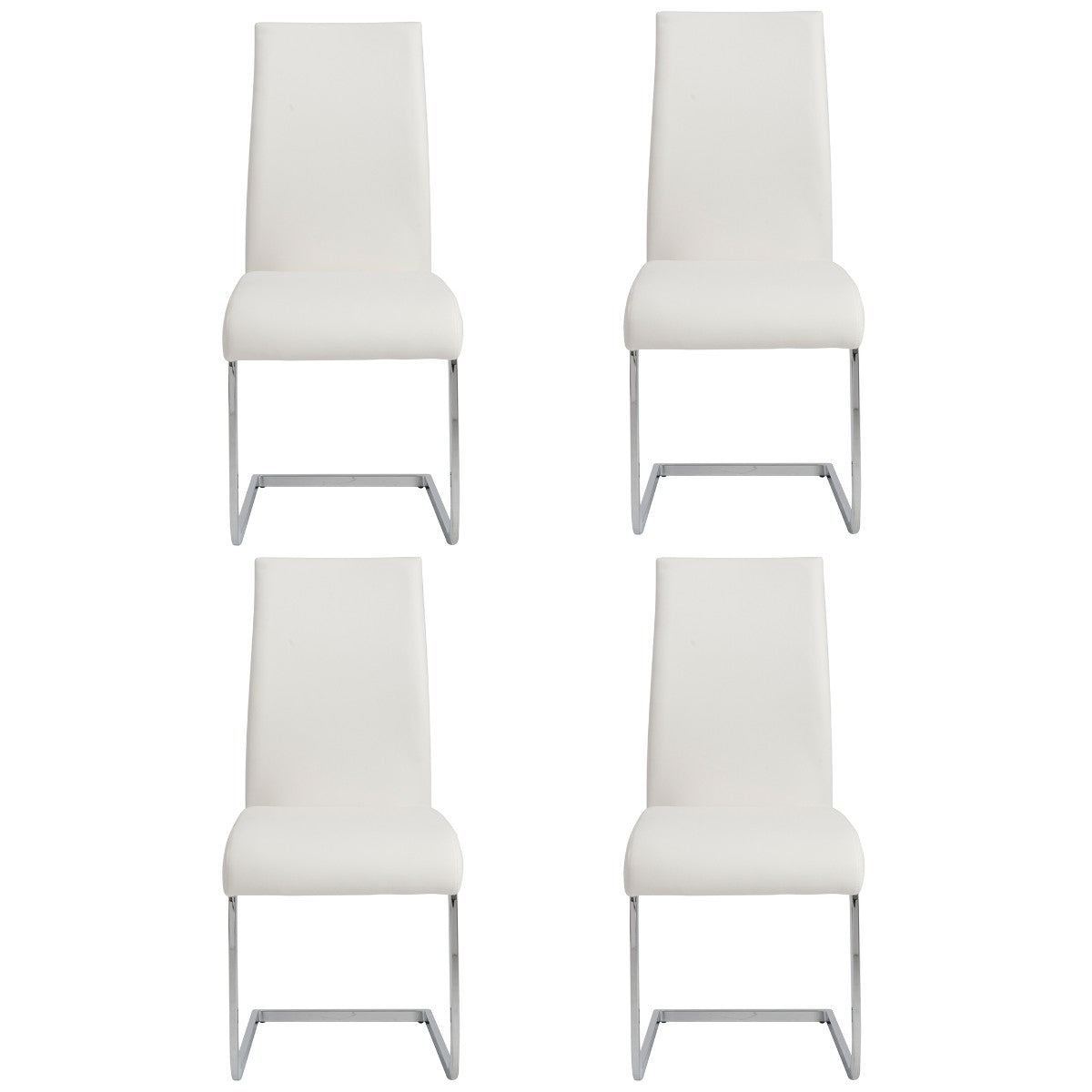 Set of Four White and Silver Upholstered Leather Dining Side Chairs-Dining Chairs-DECOROLALA