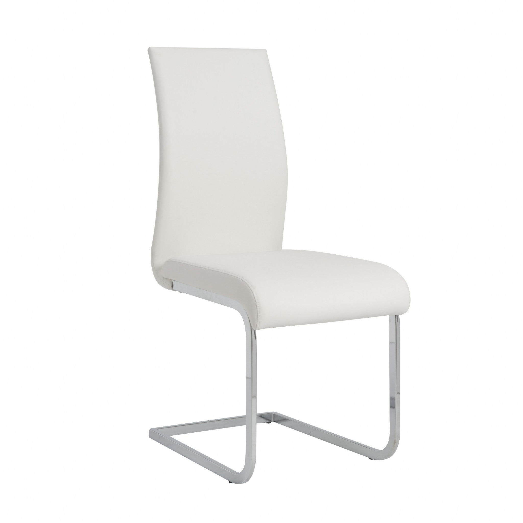 Set of Four White and Silver Upholstered Leather Dining Side Chairs-Dining Chairs-DECOROLALA