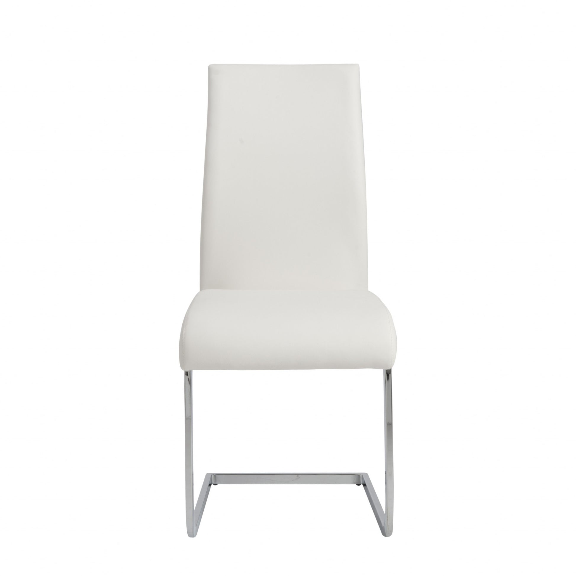 Set of Four White and Silver Upholstered Leather Dining Side Chairs-Dining Chairs-DECOROLALA