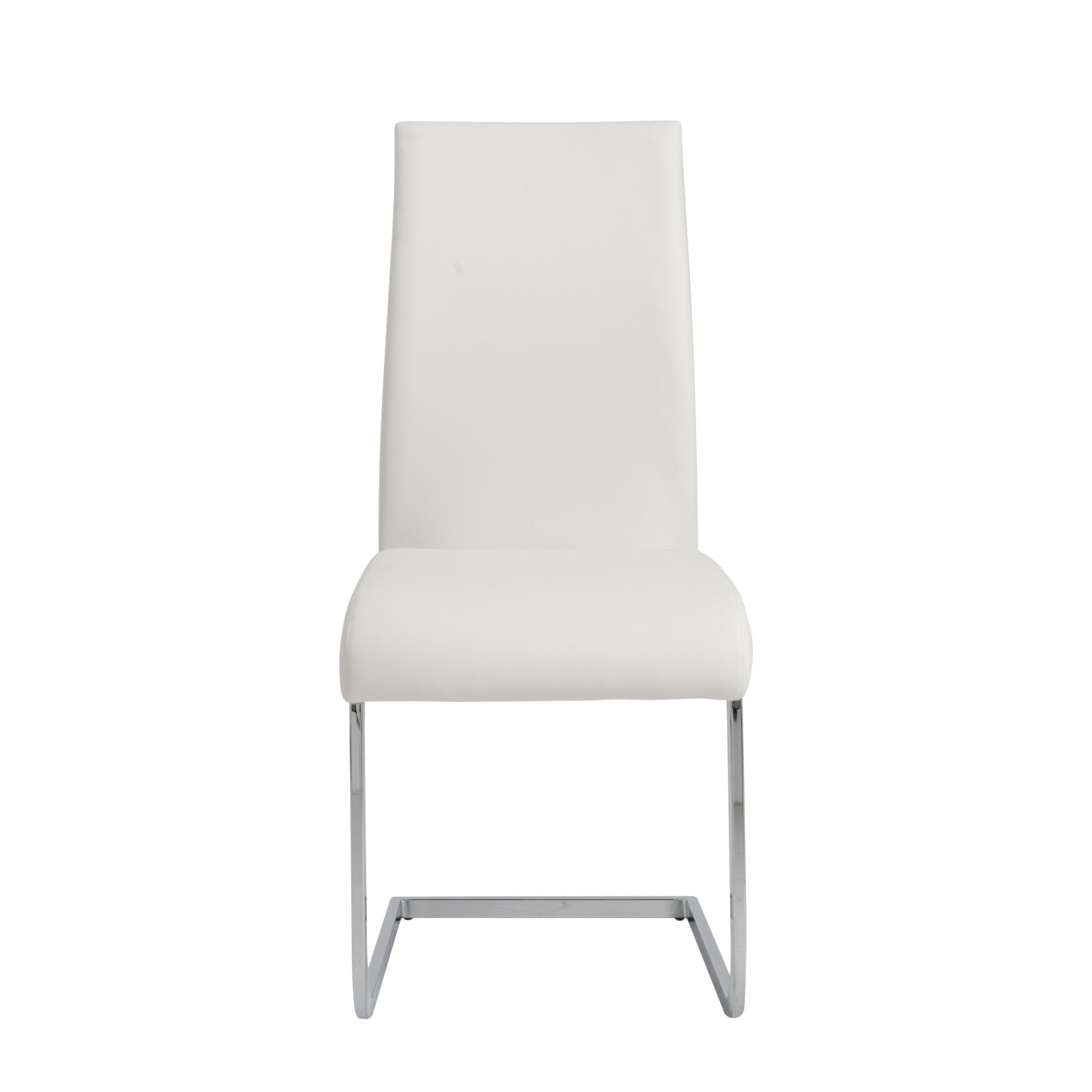 Set of Four White and Silver Upholstered Leather Dining Side Chairs-Dining Chairs-DECOROLALA
