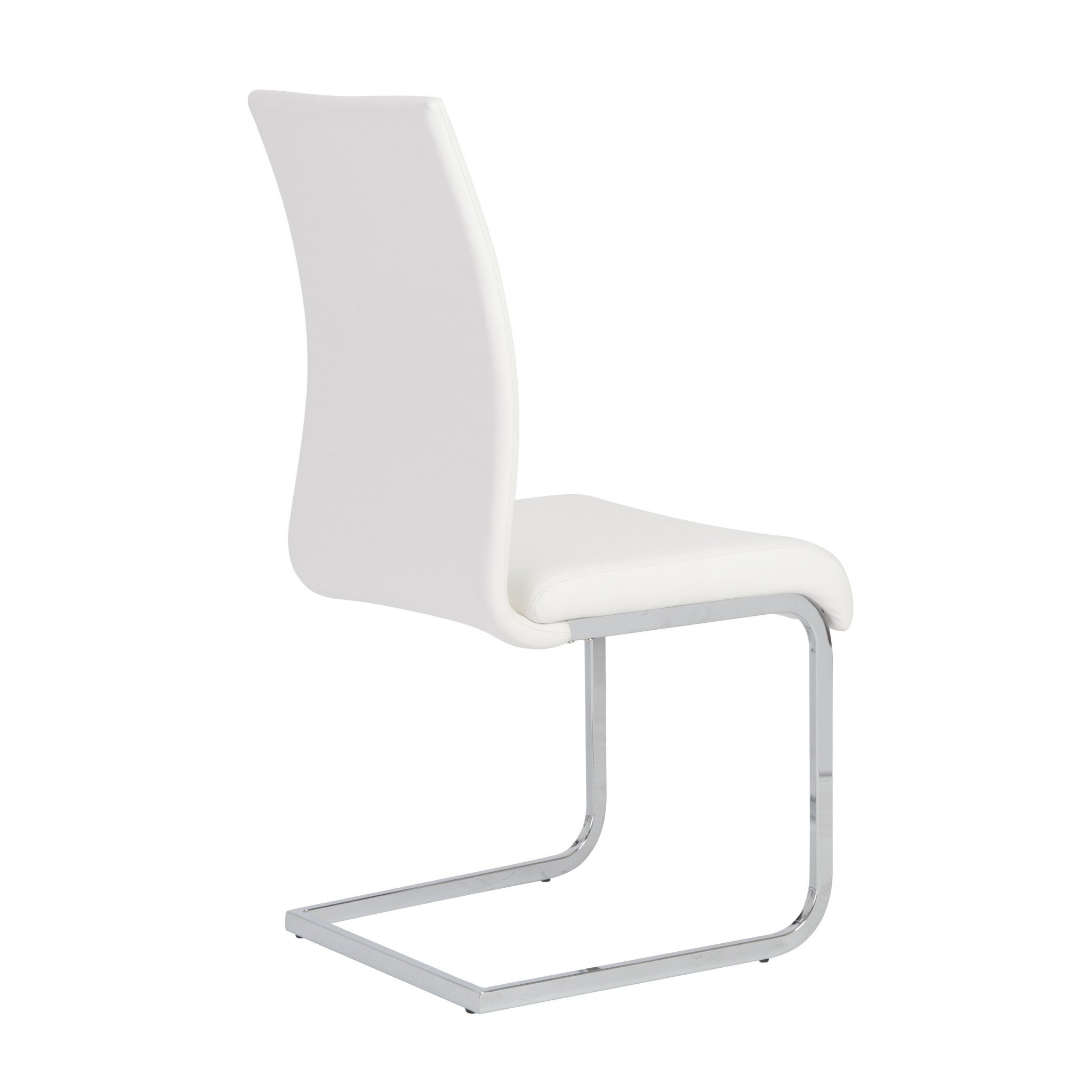 Set of Four White and Silver Upholstered Leather Dining Side Chairs-Dining Chairs-DECOROLALA