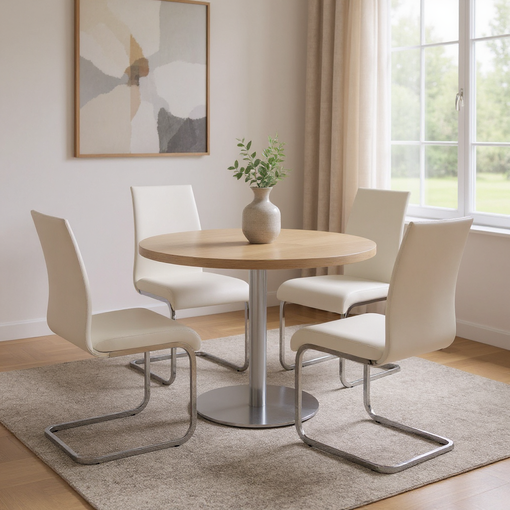 Set of Four White and Silver Upholstered Leather Dining Side Chairs-Dining Chairs-DECOROLALA