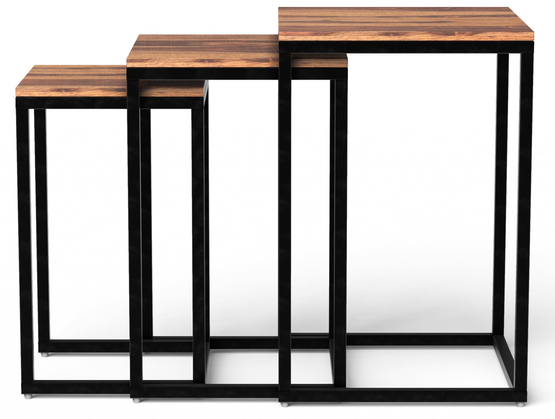 Set of Three 17" Black And Brown Solid Wood Nested Tables-End-Side Tables-DECOROLALA