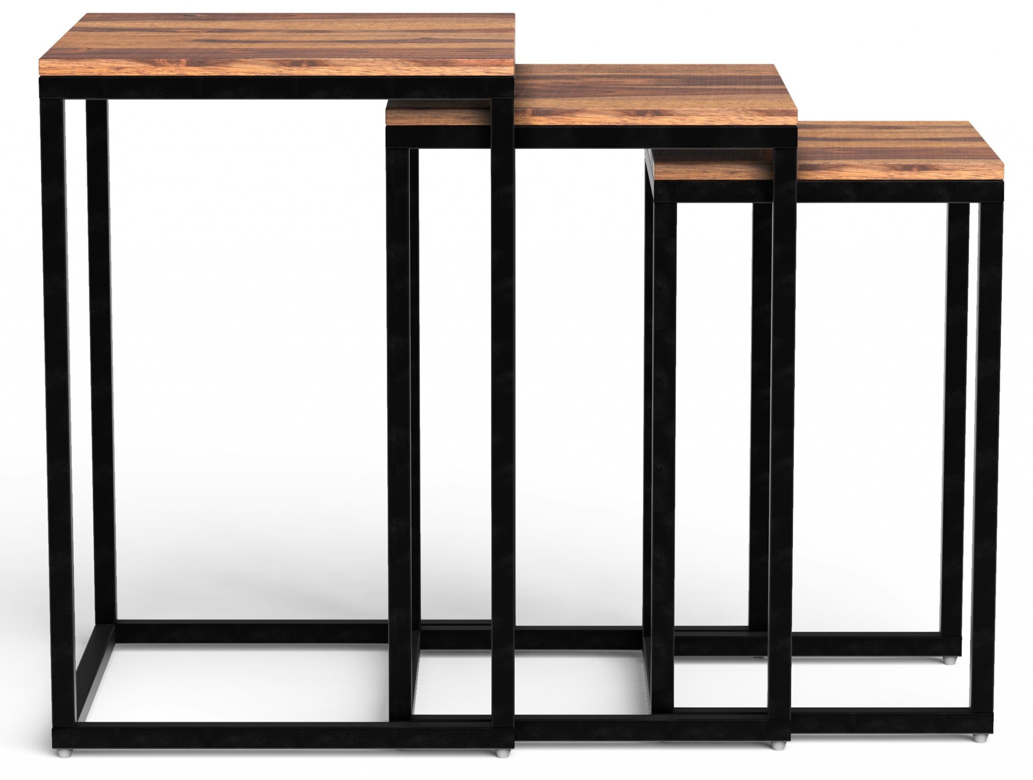 Set of Three 17" Black And Brown Solid Wood Nested Tables-End-Side Tables-DECOROLALA