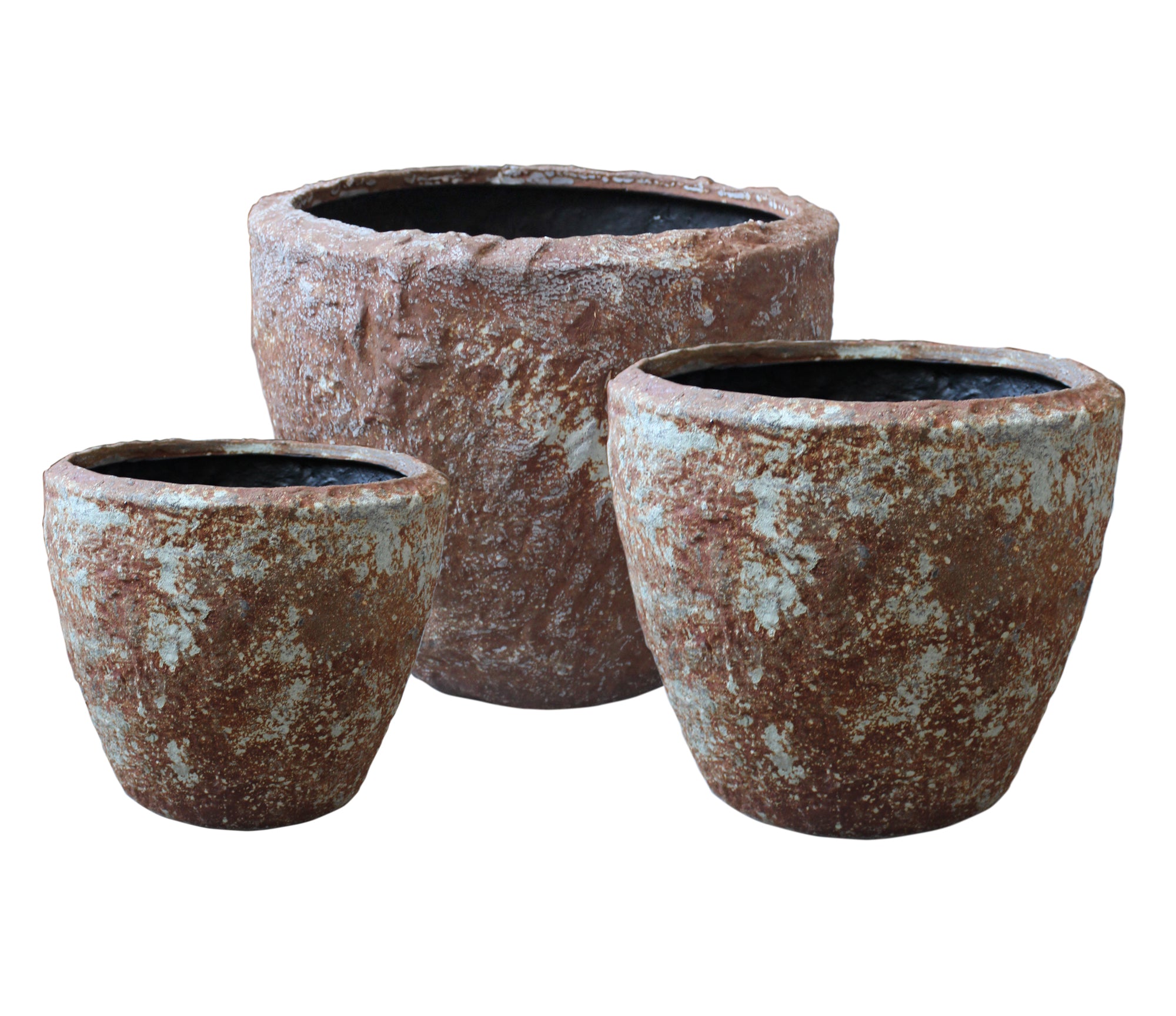 Set of Three 21" Brown Stone Indoor Outdoor Round Pot Planter-Outdoor Planters-DECOROLALA