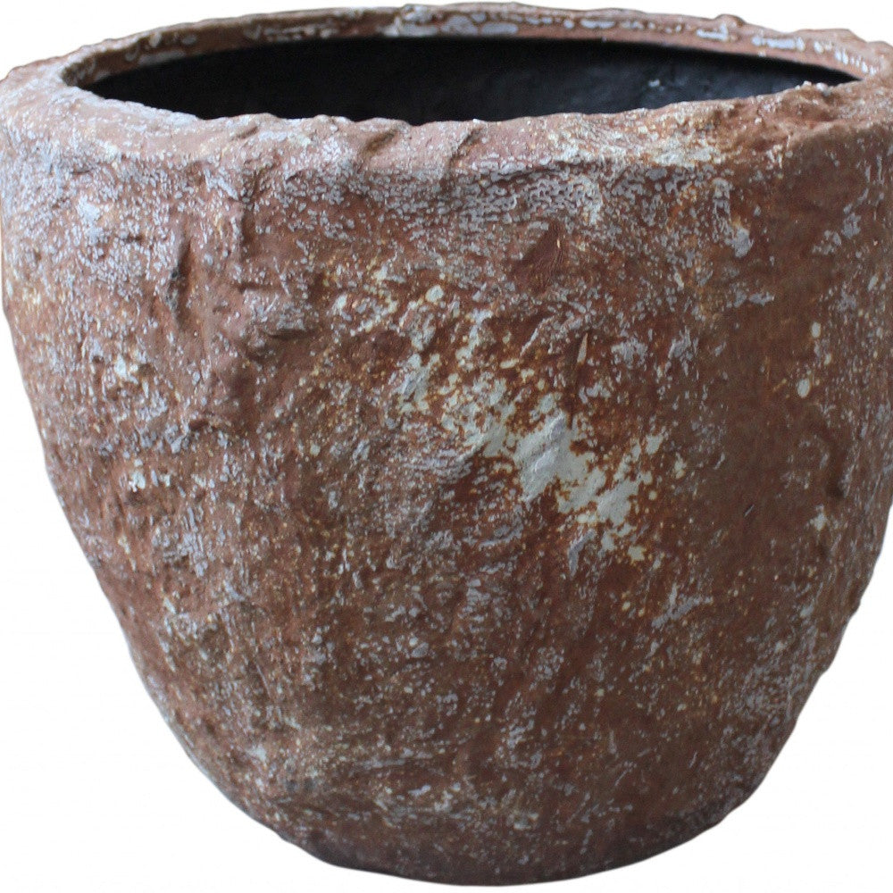 Set of Three 21" Brown Stone Indoor Outdoor Round Pot Planter-Outdoor Planters-DECOROLALA