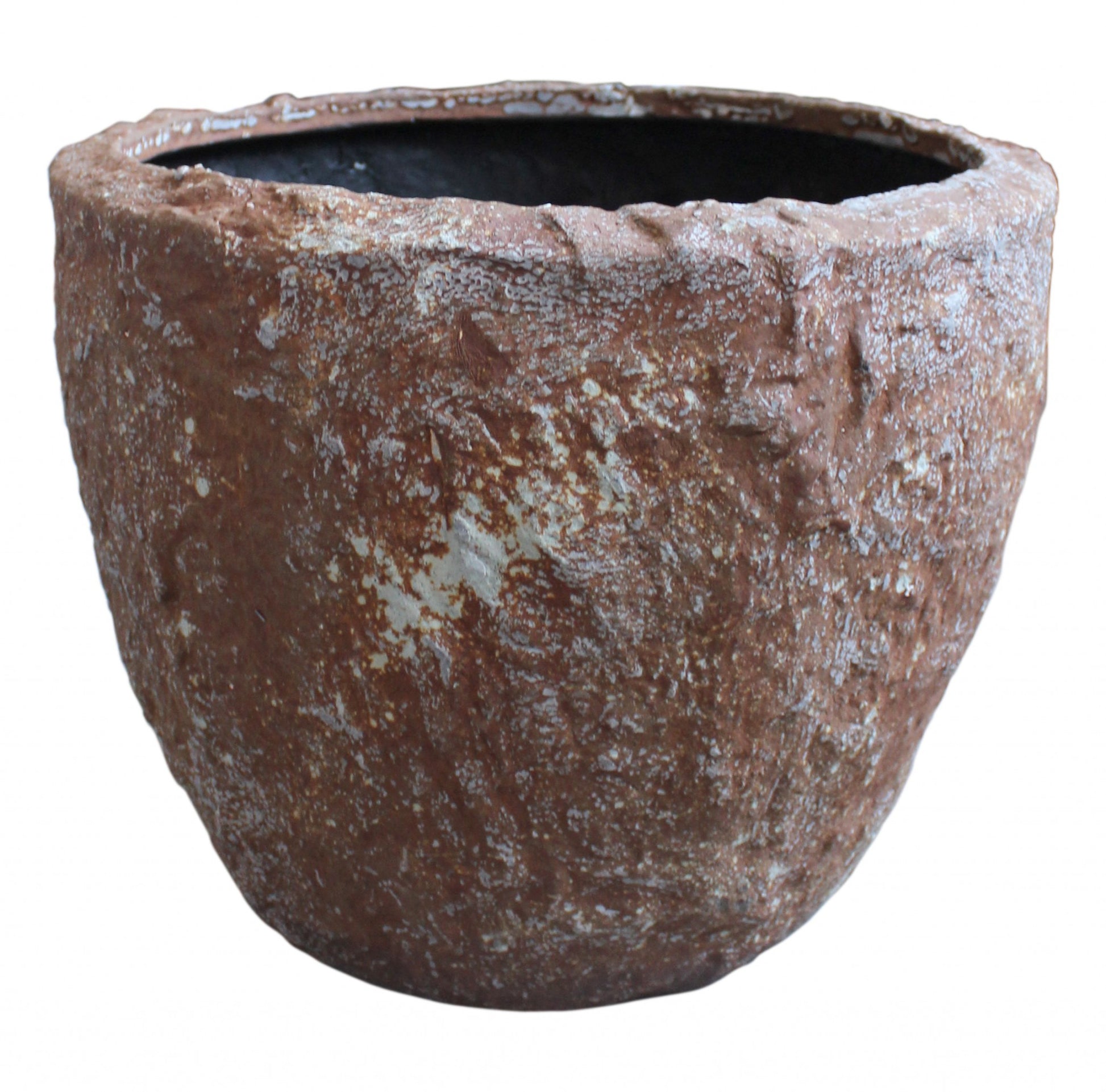Set of Three 21" Brown Stone Indoor Outdoor Round Pot Planter-Outdoor Planters-DECOROLALA