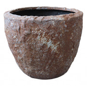 Set of Three 21" Brown Stone Indoor Outdoor Round Pot Planter-Outdoor Planters-DECOROLALA