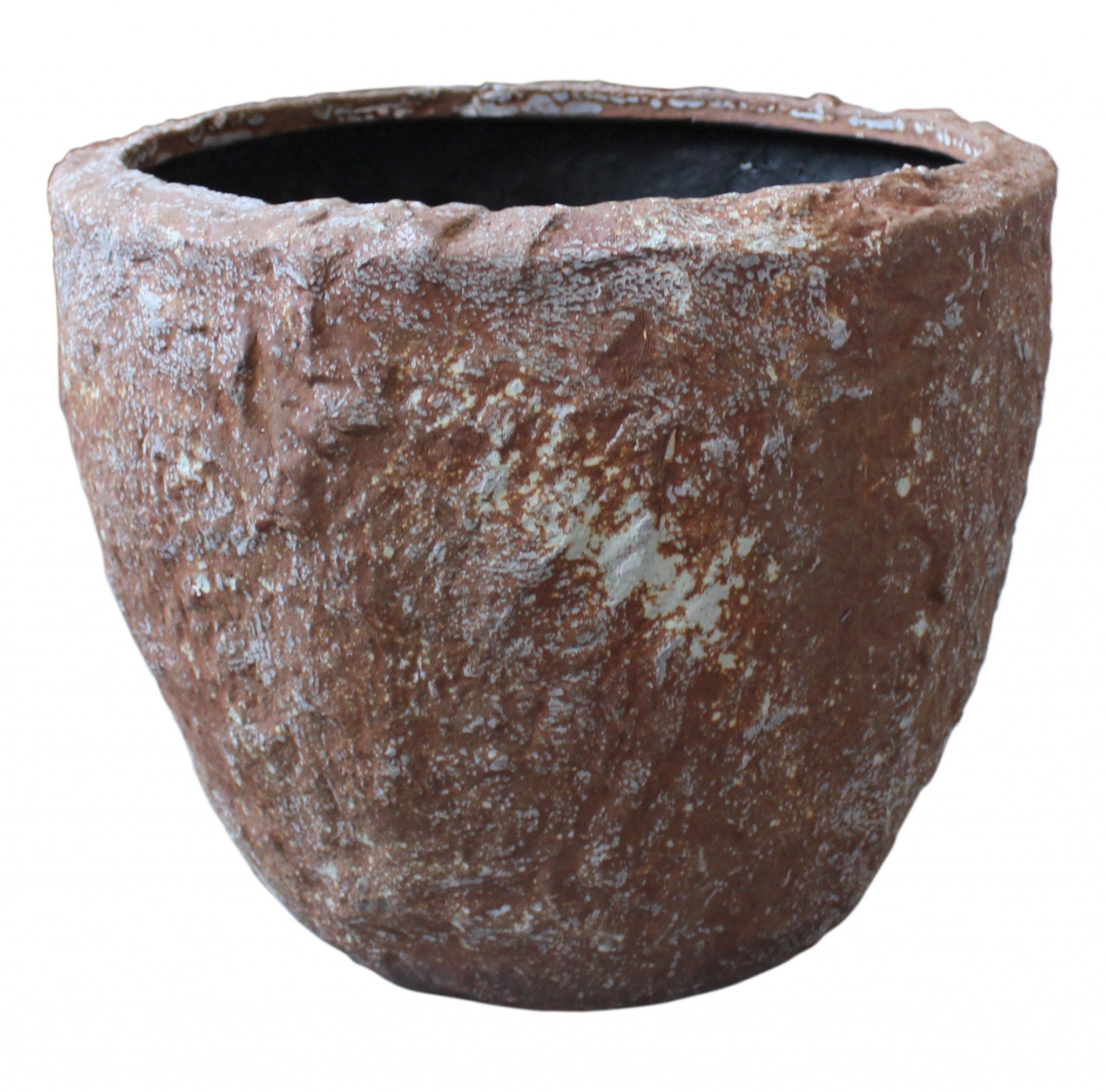 Set of Three 21" Brown Stone Indoor Outdoor Round Pot Planter-Outdoor Planters-DECOROLALA