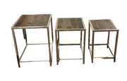 Set of Three 21" Silver And Brown Solid Wood Nested Tables-End-Side Tables-DECOROLALA