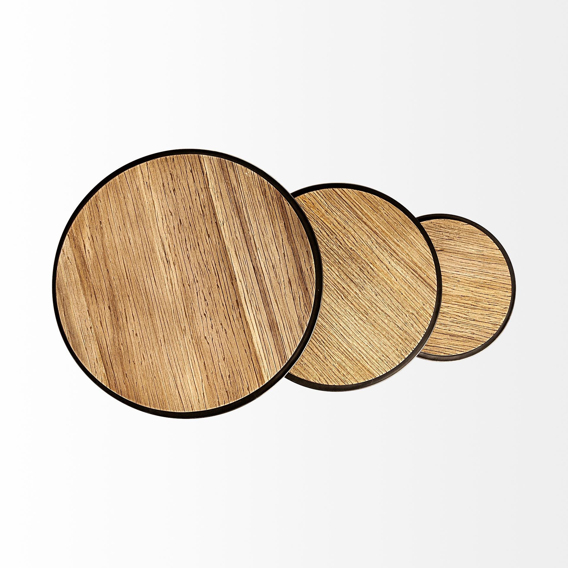 Set of Three 27" Black And Brown Solid Wood Round End Table-End-Side Tables-DECOROLALA