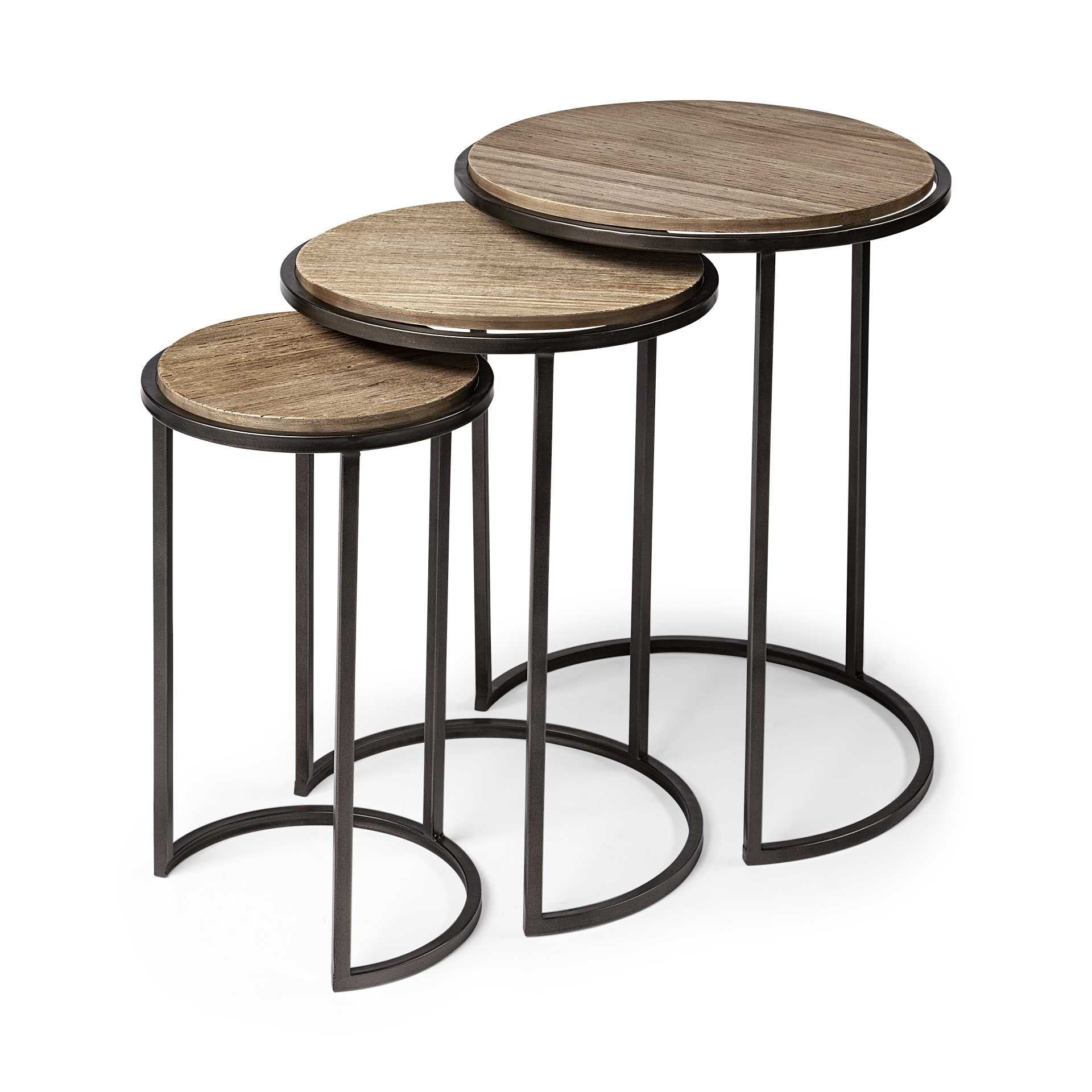 Set of Three 27" Black And Brown Solid Wood Round End Table-End-Side Tables-DECOROLALA