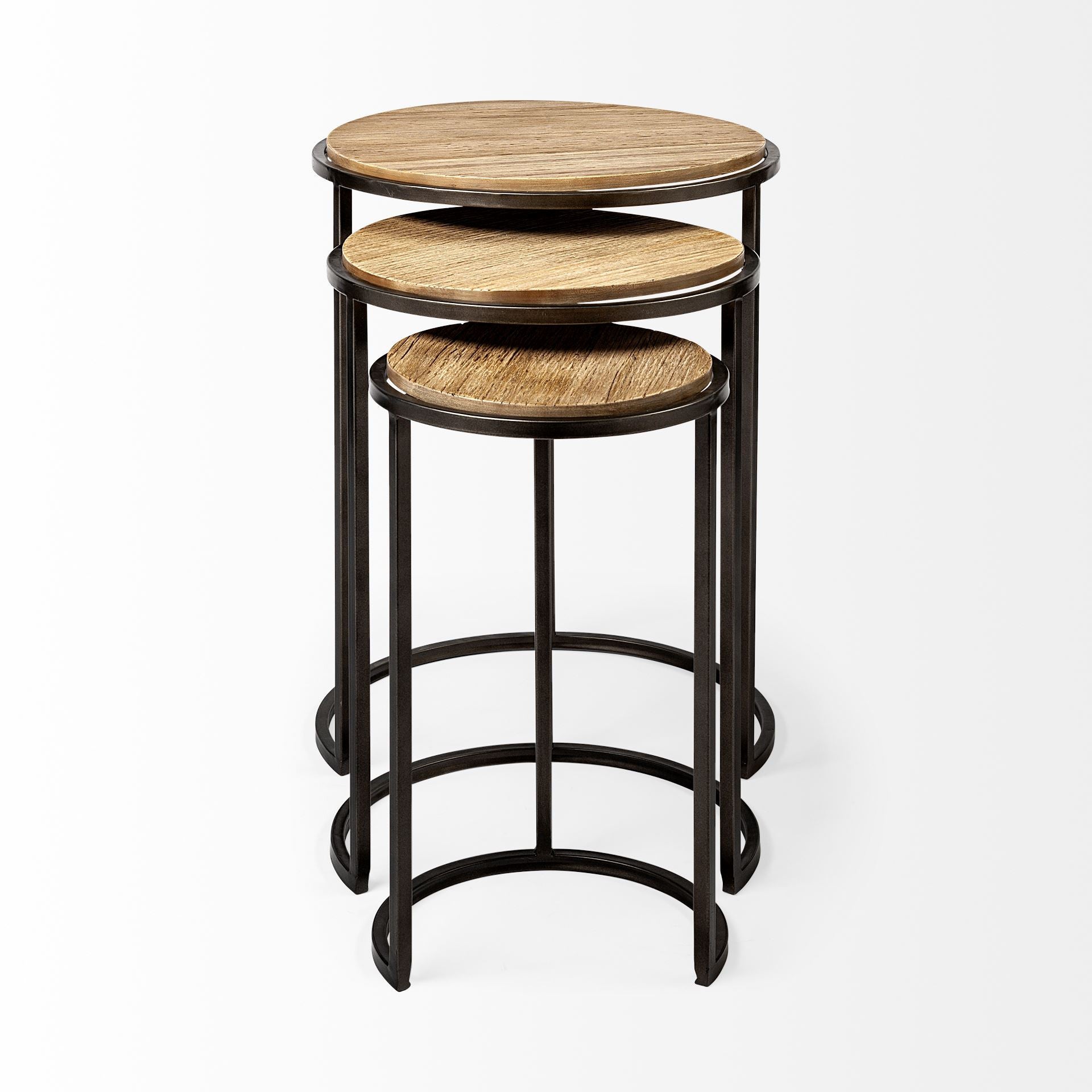 Set of Three 27" Black And Brown Solid Wood Round End Table-End-Side Tables-DECOROLALA