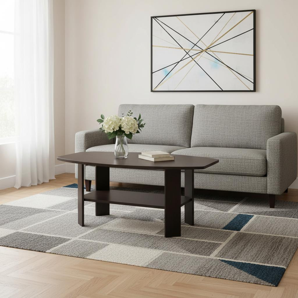 Set of Three 36" Brown Coffee Table With Shelf-Coffee Tables-DECOROLALA