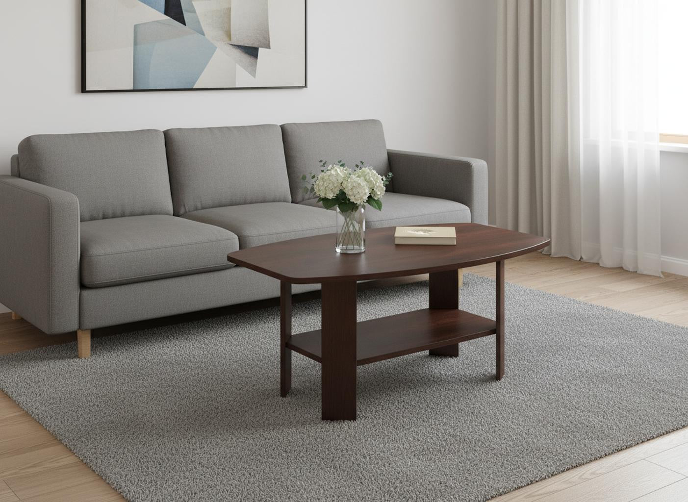 Set of Three 36" Dark Brown Coffee Table With Shelf-Coffee Tables-DECOROLALA