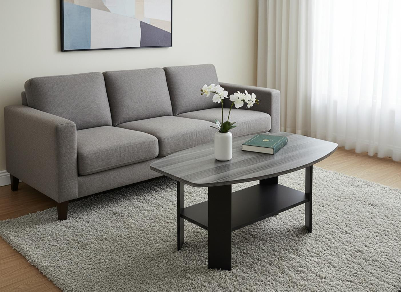 Set of Three 36" Gray And Black Wood Coffee Table With Shelf-Coffee Tables-DECOROLALA