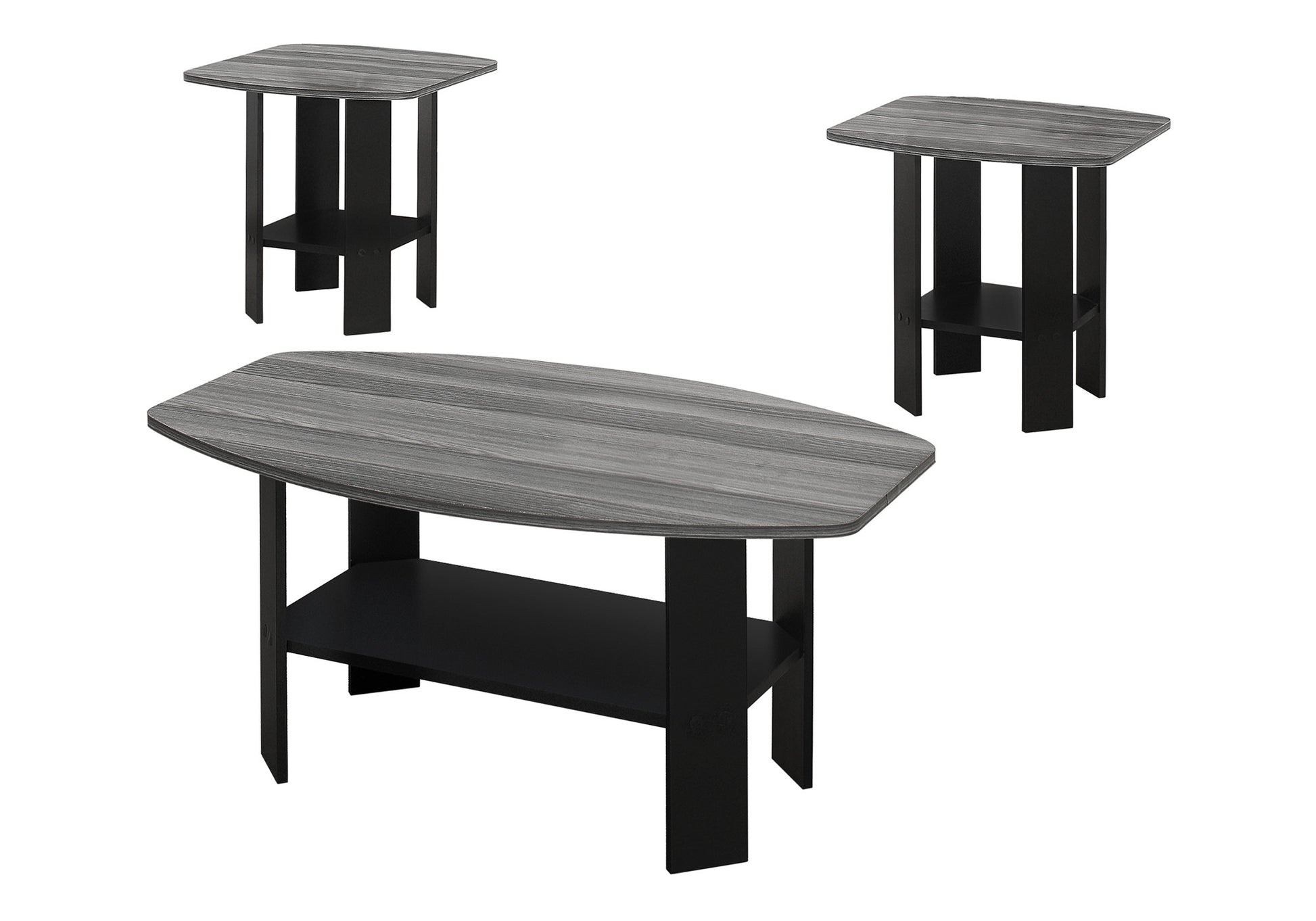 Set of Three 36" Gray And Black Wood Coffee Table With Shelf-Coffee Tables-DECOROLALA