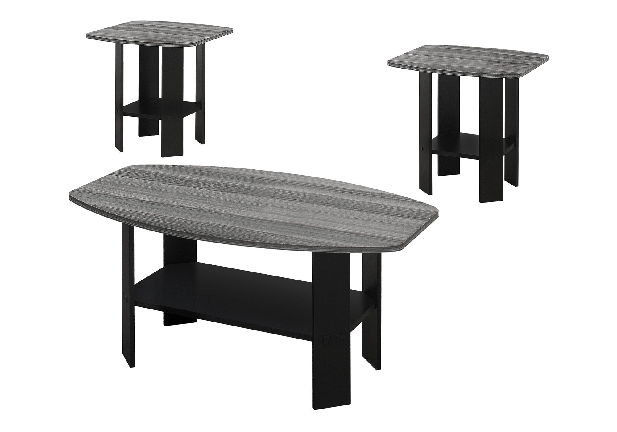 Set of Three 36" Gray And Black Wood Coffee Table With Shelf-Coffee Tables-DECOROLALA