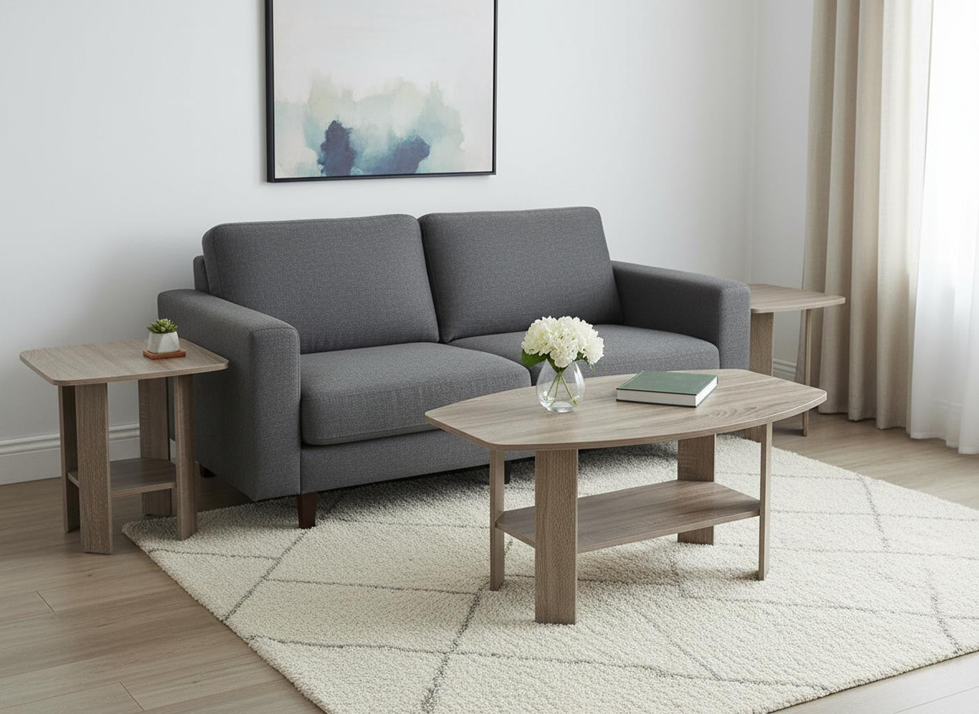 Set of Three 36" Taupe Coffee Table With Shelf-Coffee Tables-DECOROLALA