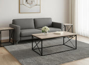 Set of Three 42" Beige And Black Metal Coffee Table-Coffee Tables-DECOROLALA