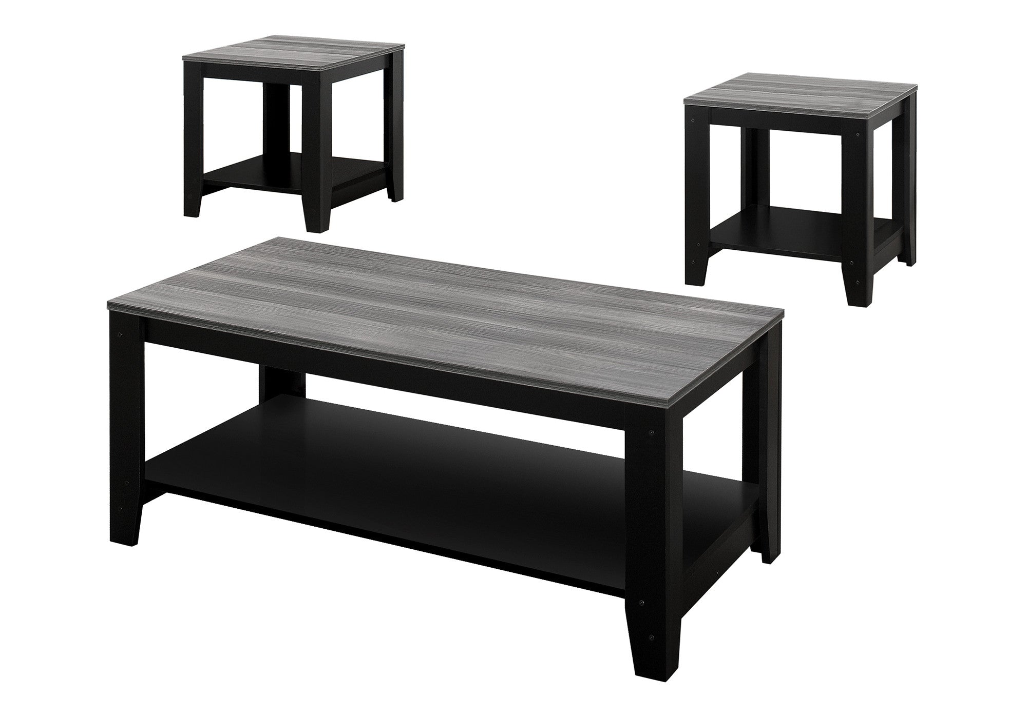 Set of Three 42" Gray And Black Coffee Table With Shelf-Coffee Tables-DECOROLALA