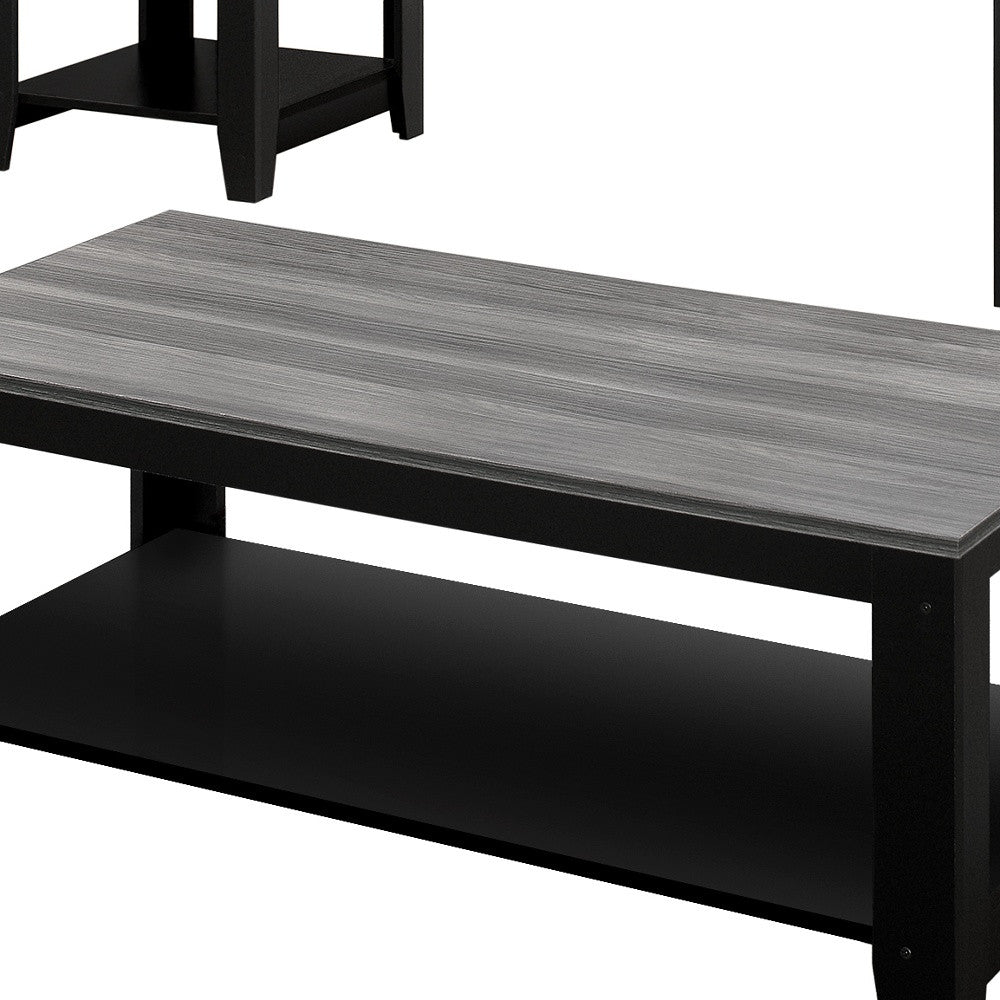 Set of Three 42" Gray And Black Coffee Table With Shelf-Coffee Tables-DECOROLALA