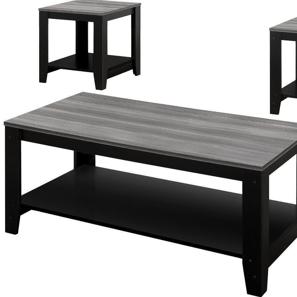 Set of Three 42" Gray And Black Coffee Table With Shelf-Coffee Tables-DECOROLALA